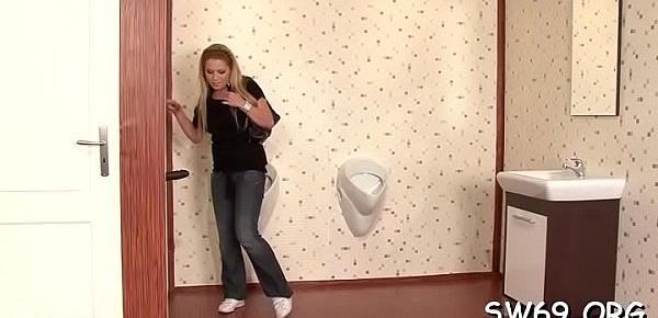  Gorgeous wench gets her tits overspread in slime at gloryhole